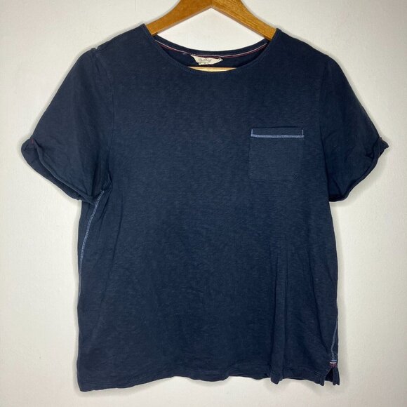 White Stuff UK 12 Women's Medium Blue with Red Blue Embroidery Pocket T-Shirt - Picture 1 of 10